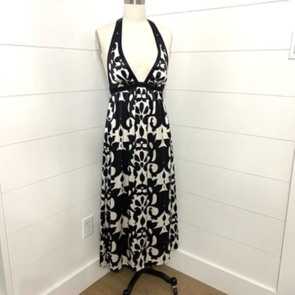 Banana Republic Silk Halter Maxi Dress | Bold Abstract Geometric Print | Size 2 - Picture 1 of 10